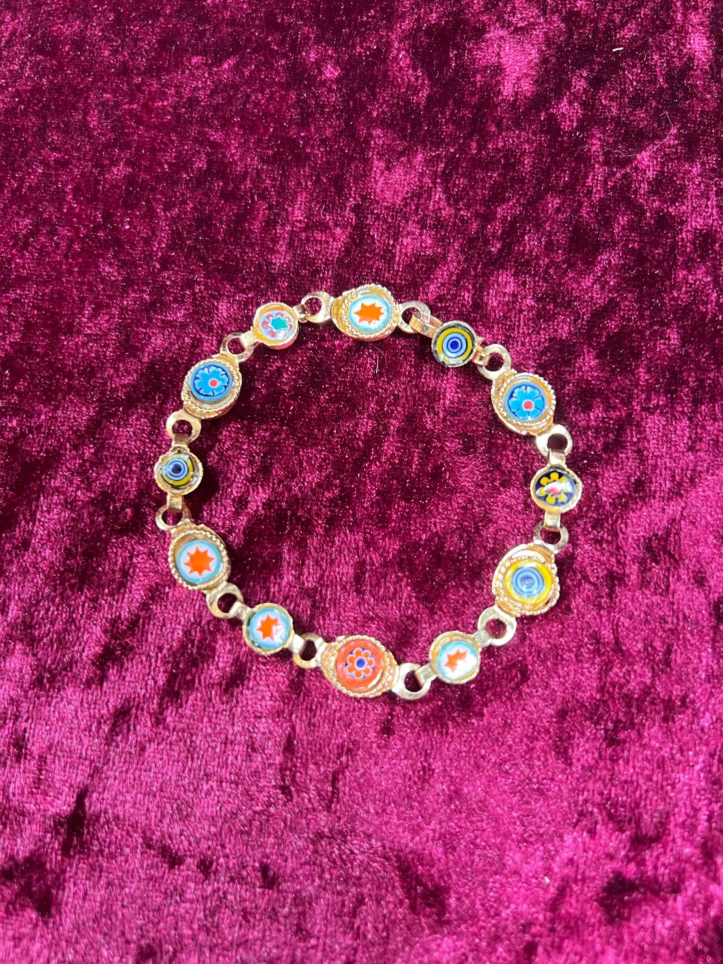 Vintage Jewelry - Bracelet - Gold Tone Metal - Round Glass Tiles