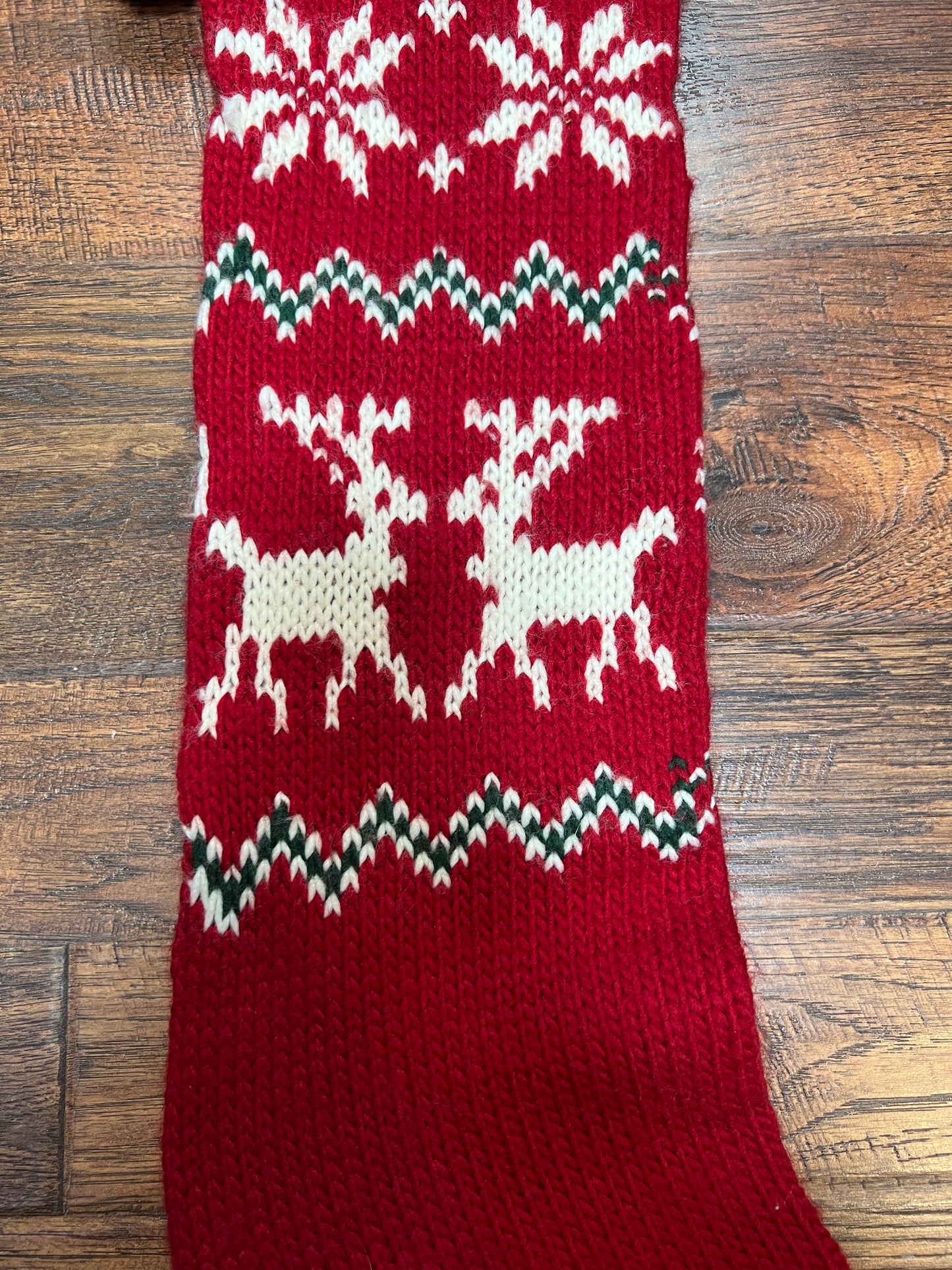Vintage Christmas - Knit Stocking - White Reindeer on Red