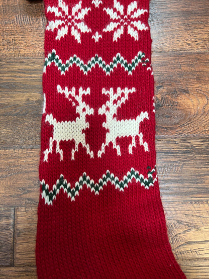 Vintage Christmas - Knit Stocking - White Reindeer on Red