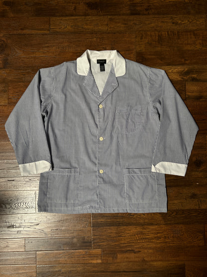 Vintage Christian Dior Monsieur Cotton Blend Pajama Shirt - Blue Pinstripe Top - X-Large