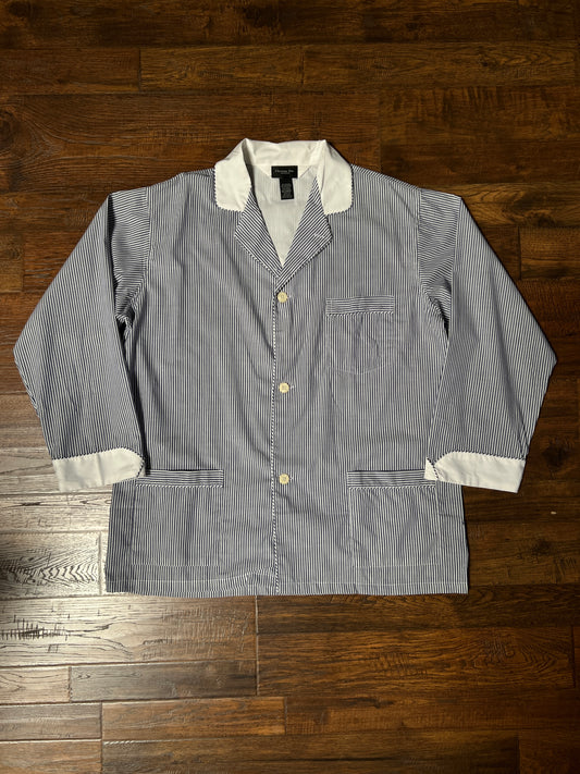 Vintage Christian Dior Monsieur Cotton Blend Pajama Shirt - Blue Pinstripe Top - X-Large