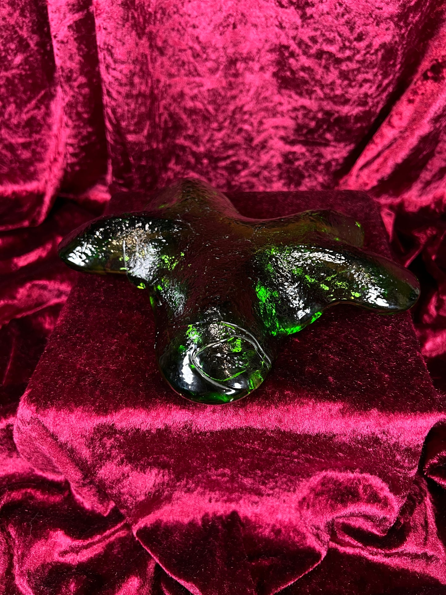 Vintage Blenko Handblown Ashtray - Green Amoeba Freeform Art Glass Trinket Dish