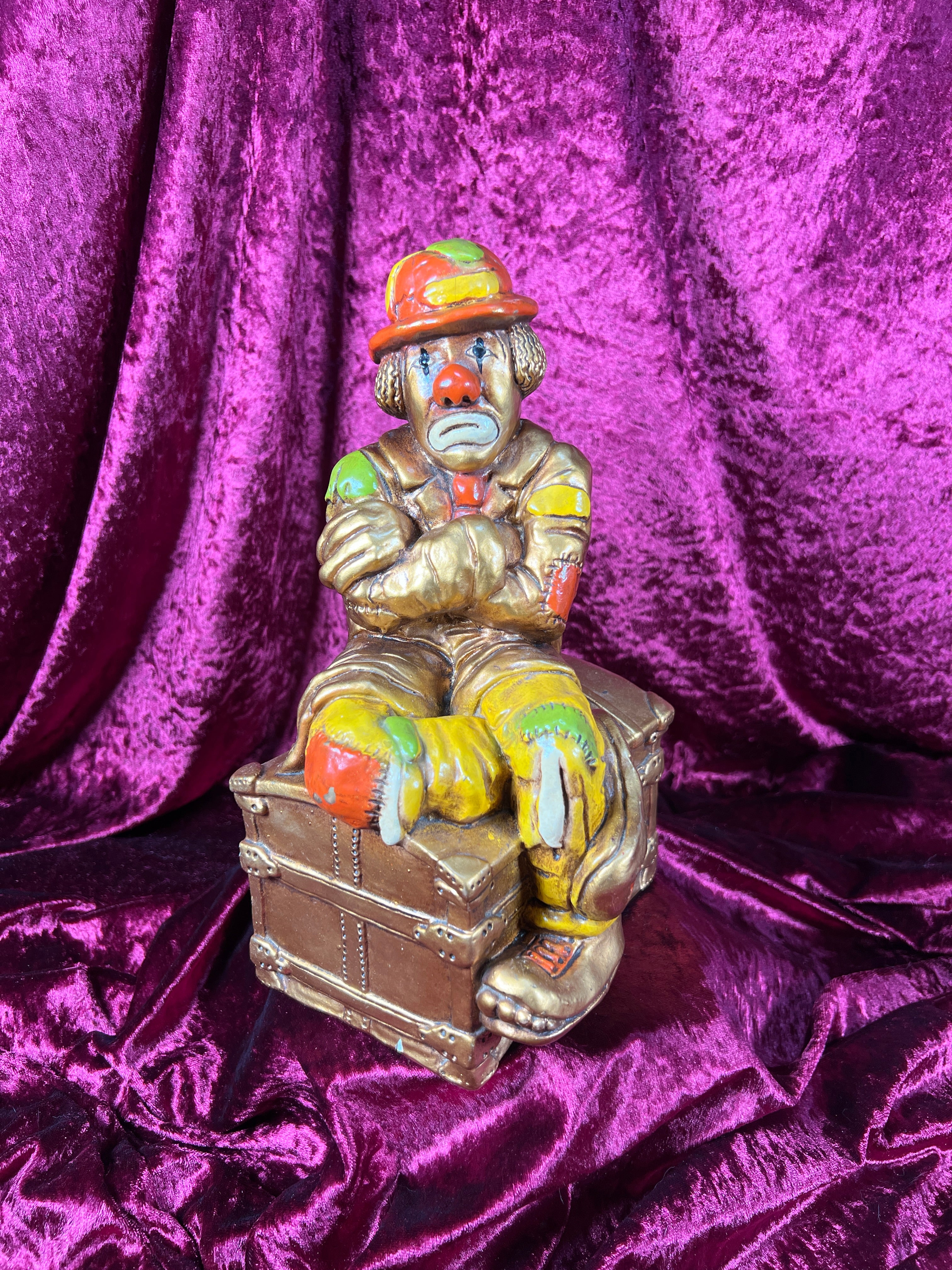 Vintage Home Decor - 1970s Chalkware Bookend - Sad Hobo Clown