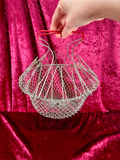 Vintage Basket - Metal Wire Egg Gathering Basket - Red Handles