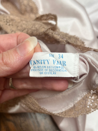 Vintage Clothing - Lingerie Slip Dress - Mauve Pink with Lace Trim - Small - Vanity Fair