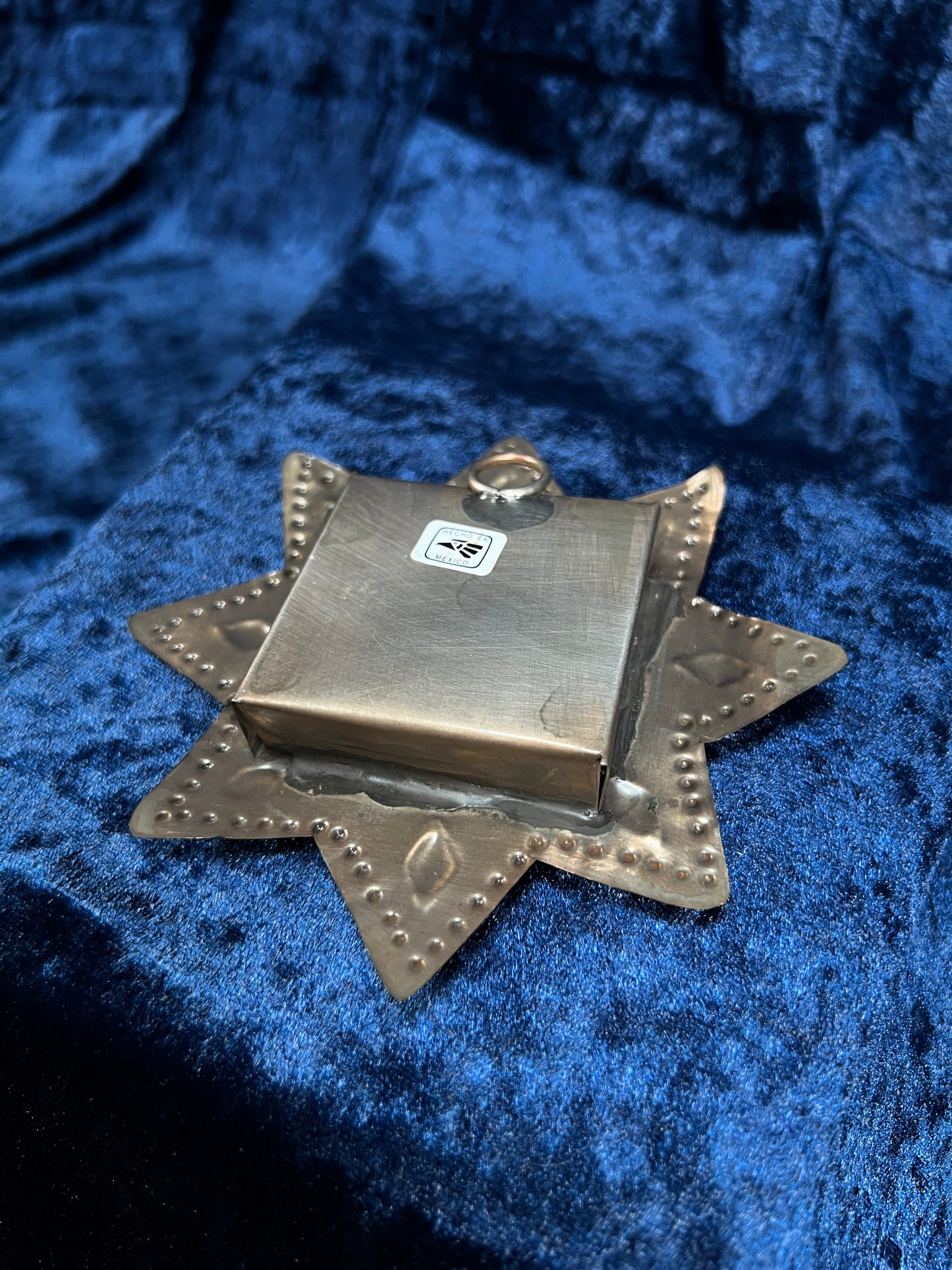 Vintage Mexican Metal Shrine – Our Lady of Guadalupe Star Shadow Box