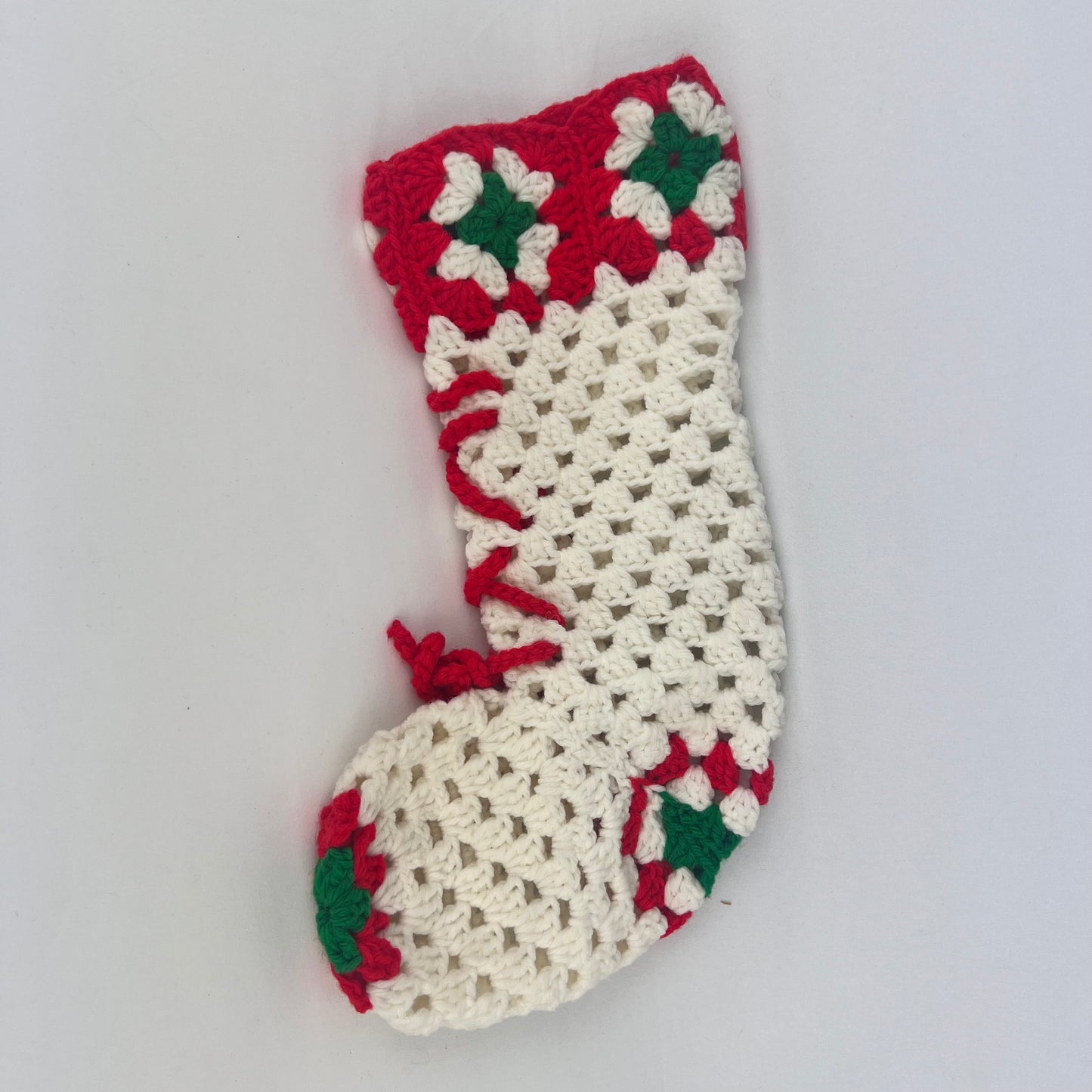 Vintage Christmas Decor - Crochet Stocking - Classic Holiday Colors