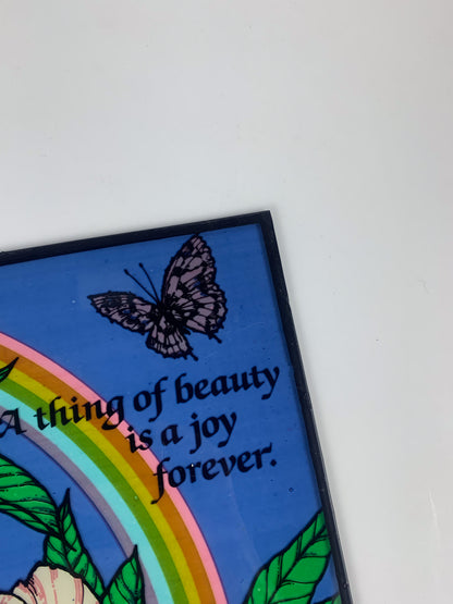 Vintage 1981 Yorkraft Bi-Fold Stained Glass Art - A Thing Of Beauty - Rainbows & Butterflies