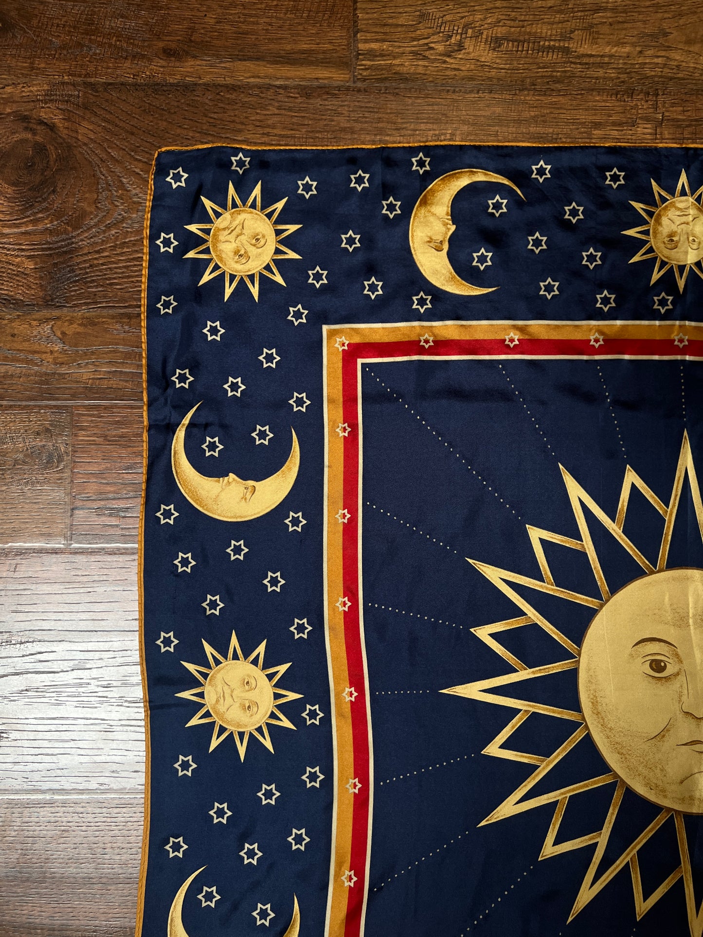 Vintage Winterthur 100% Silk Scarf - Celestial Sun Moon Whimsigoth Print