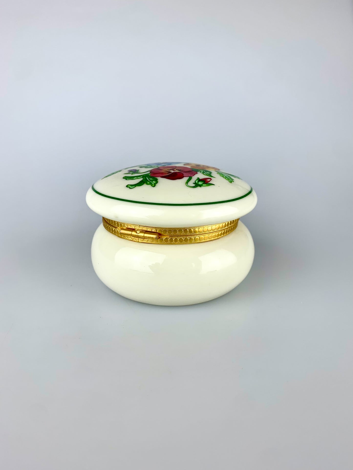 Vintage Partylite Round Floral Ceramic Trinket Box with Hinged Lid