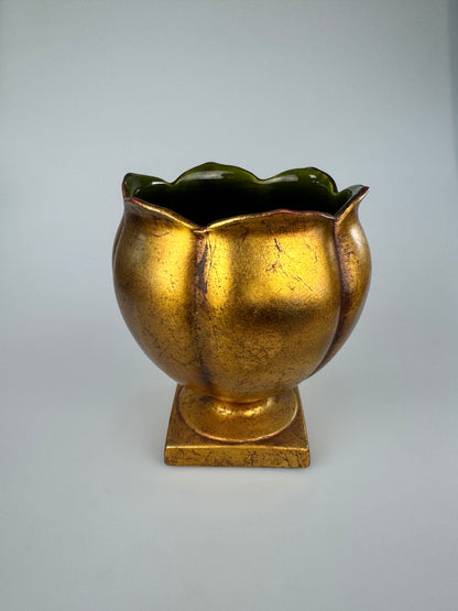 Vintage Gold Footed Planter Pot w/ Green Glaze by Anthony Freeman McFarlin Pottery - Made in USA