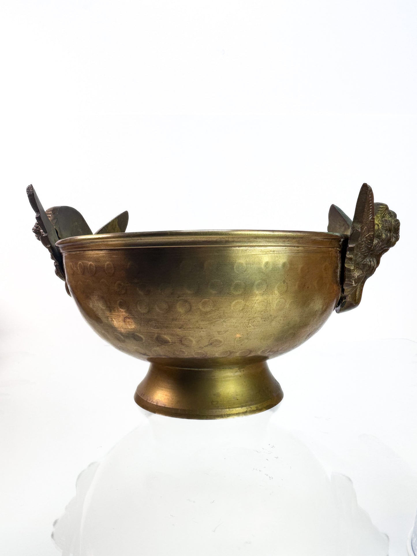 Vintage Copper & Brass Double Angel Pedestal Bowl