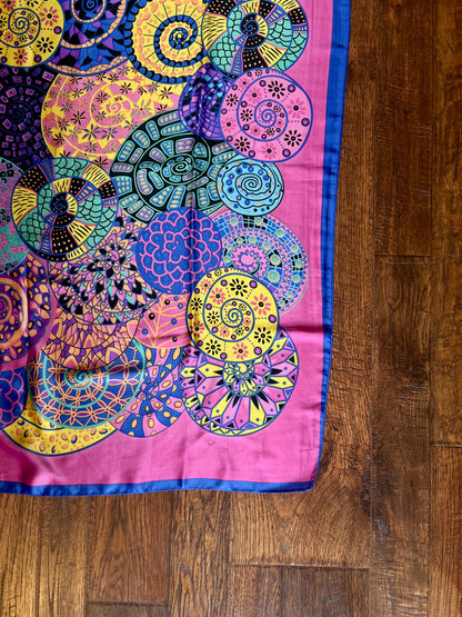 Vintage Hermes Long 100% Silk Scarf - Reves d'Escargot Snails' Dream Pink and Blue Design