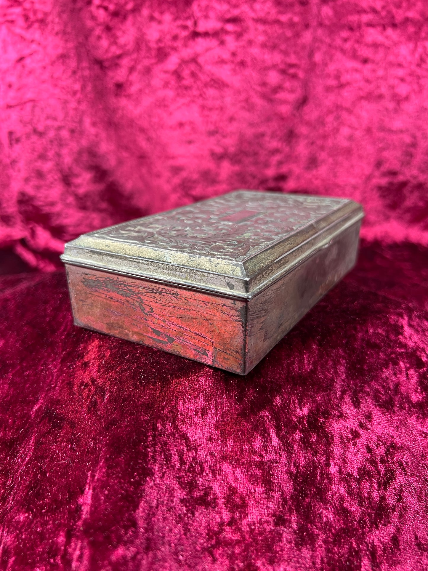 Vintage Trinket Box - Cigarette Box Holder - Pewter - Ornate Scroll Filigree