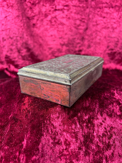 Vintage Trinket Box - Cigarette Box Holder - Pewter - Ornate Scroll Filigree