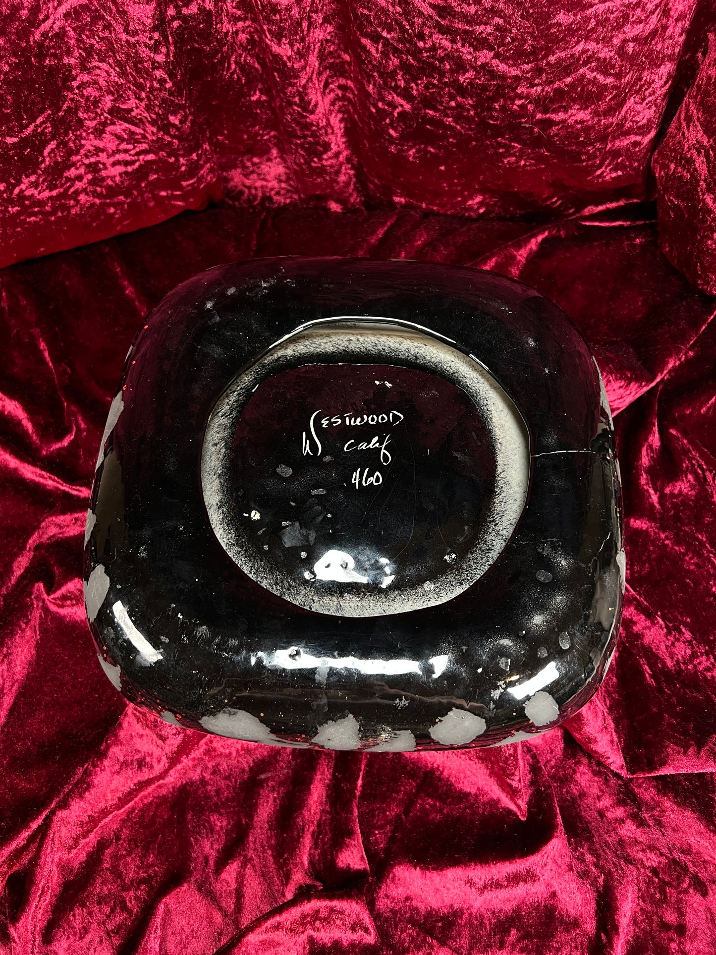 Vintage Mid Century Ceramic Ashtray - Westwood California Metallic Gold Black Leopard Print Glaze