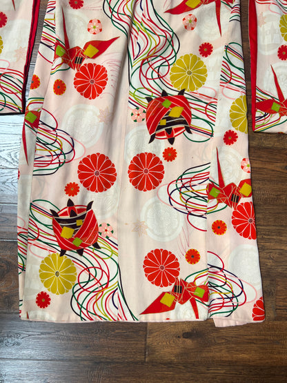 Vintage Clothing - Hand Sewn Kimono Robe - Abstract Floral Pattern - Crepe Silk - OS