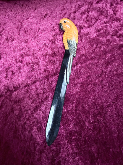 Vintage Papier-Mâché Parrot Letter Opener – Hand-Painted Bird