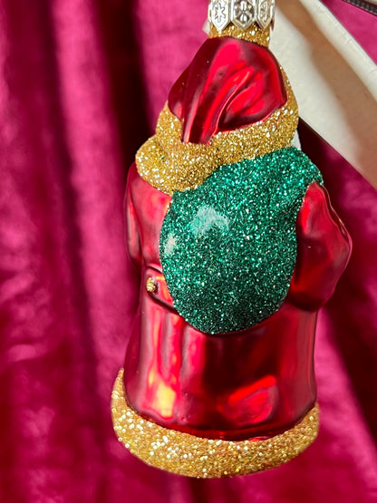 Vintage Christmas - Handblown Glass Ornament - Santa Claus and Teddy Bear - Patricia Breen - Poland