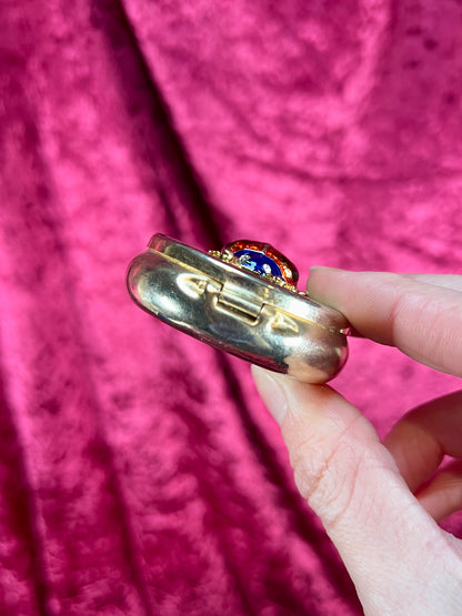 Vintage Vanity - 3-Compartment Pill Box - Gold Tone - Enamel Lid - Lady Bug