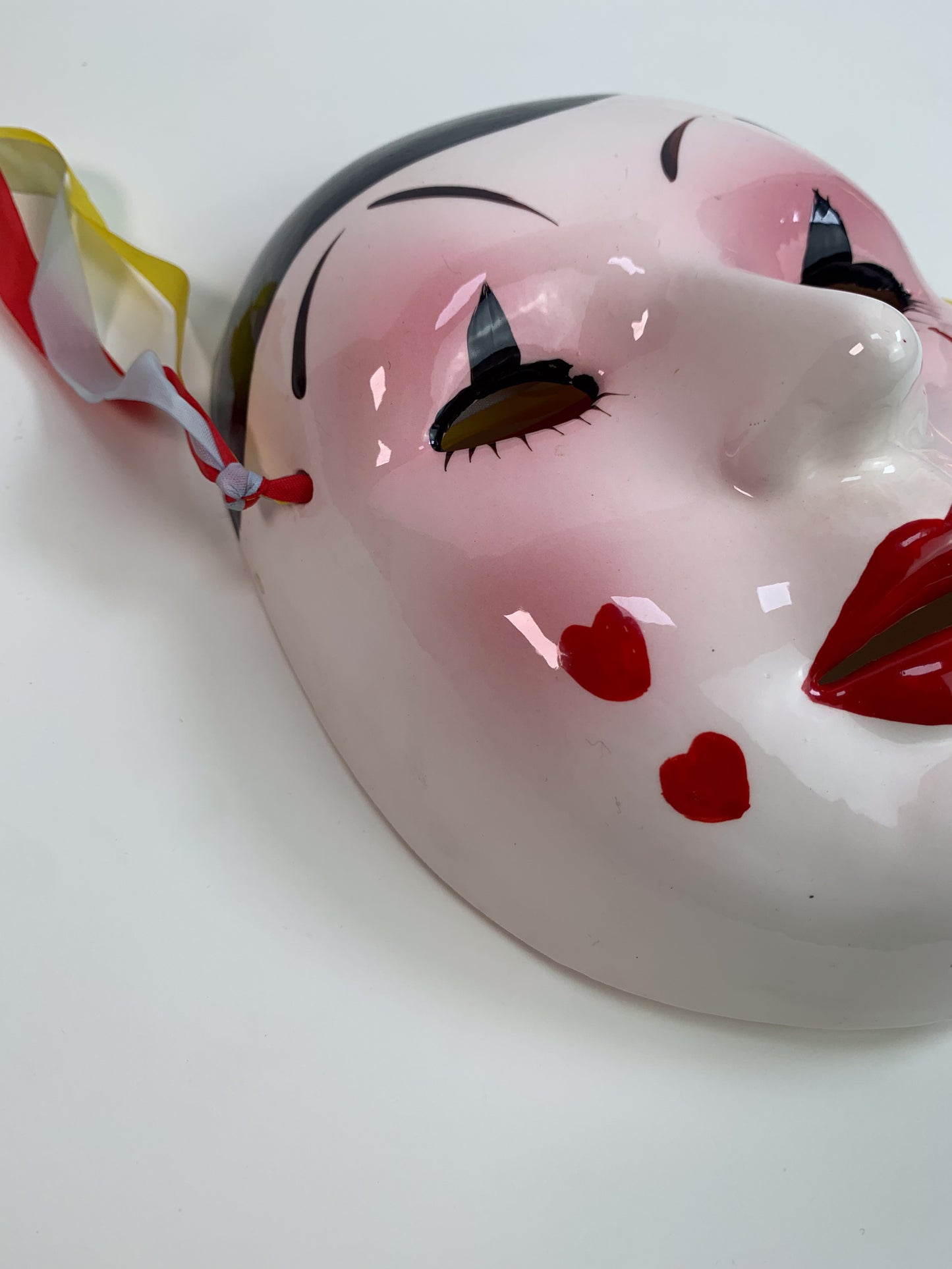 Vintage 1980s Hand Painted Ceramic Pierrot Clown Mask - Heart Tears - Made In Taiwan