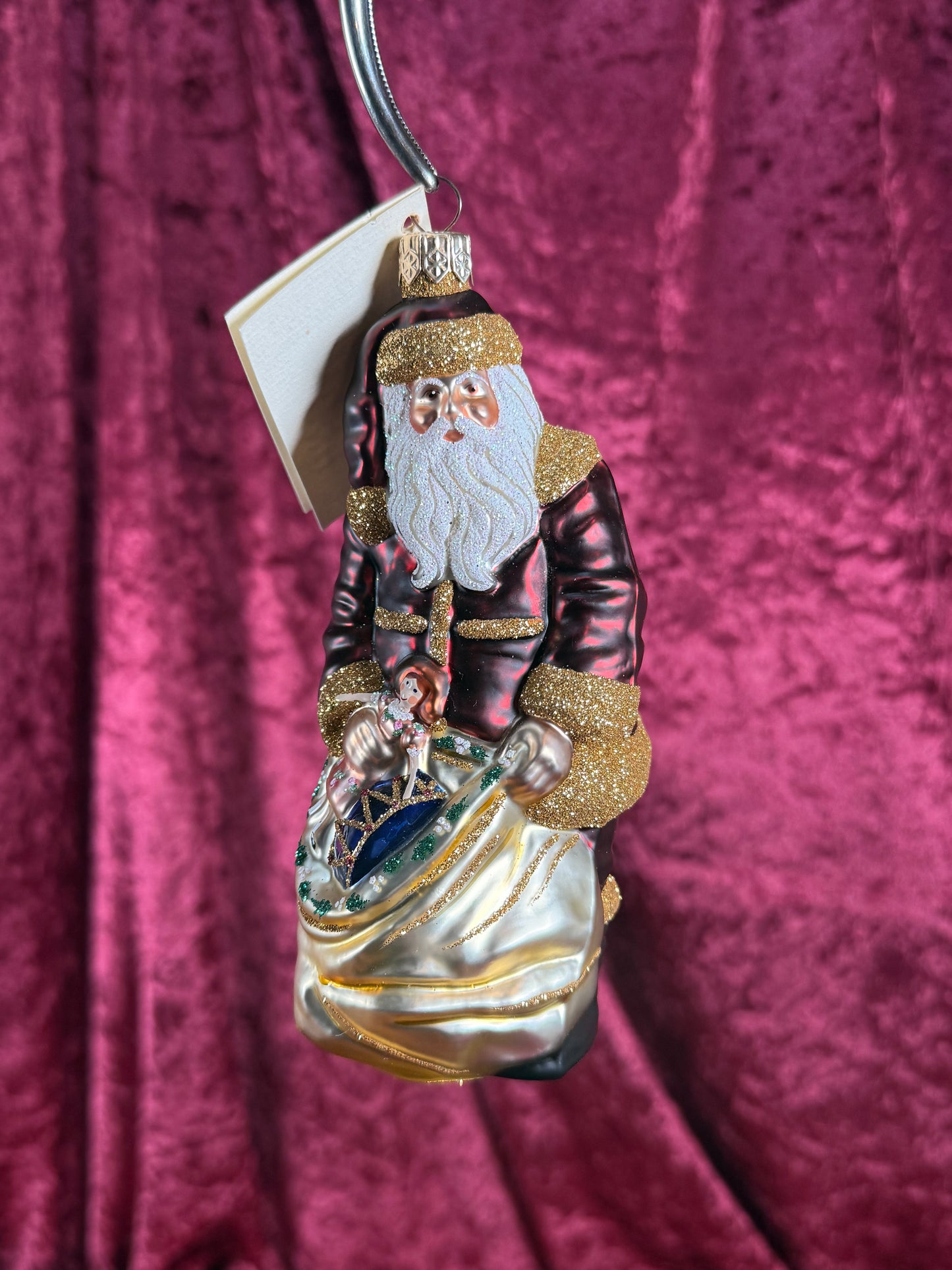 Vintage Christmas - Handblown Glass Ornament - Red Santa Claus with Toy Sack - Patricia Breen - Poland