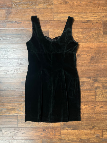 Vintage Clothing - Mini Dress - Sweetheart Neckline - Black Velvet - Small - Guess