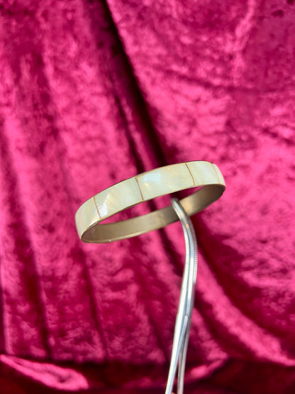 Vintage Jewelry - Bangle Bracelet - Brass with Inlaid Abalone Shell