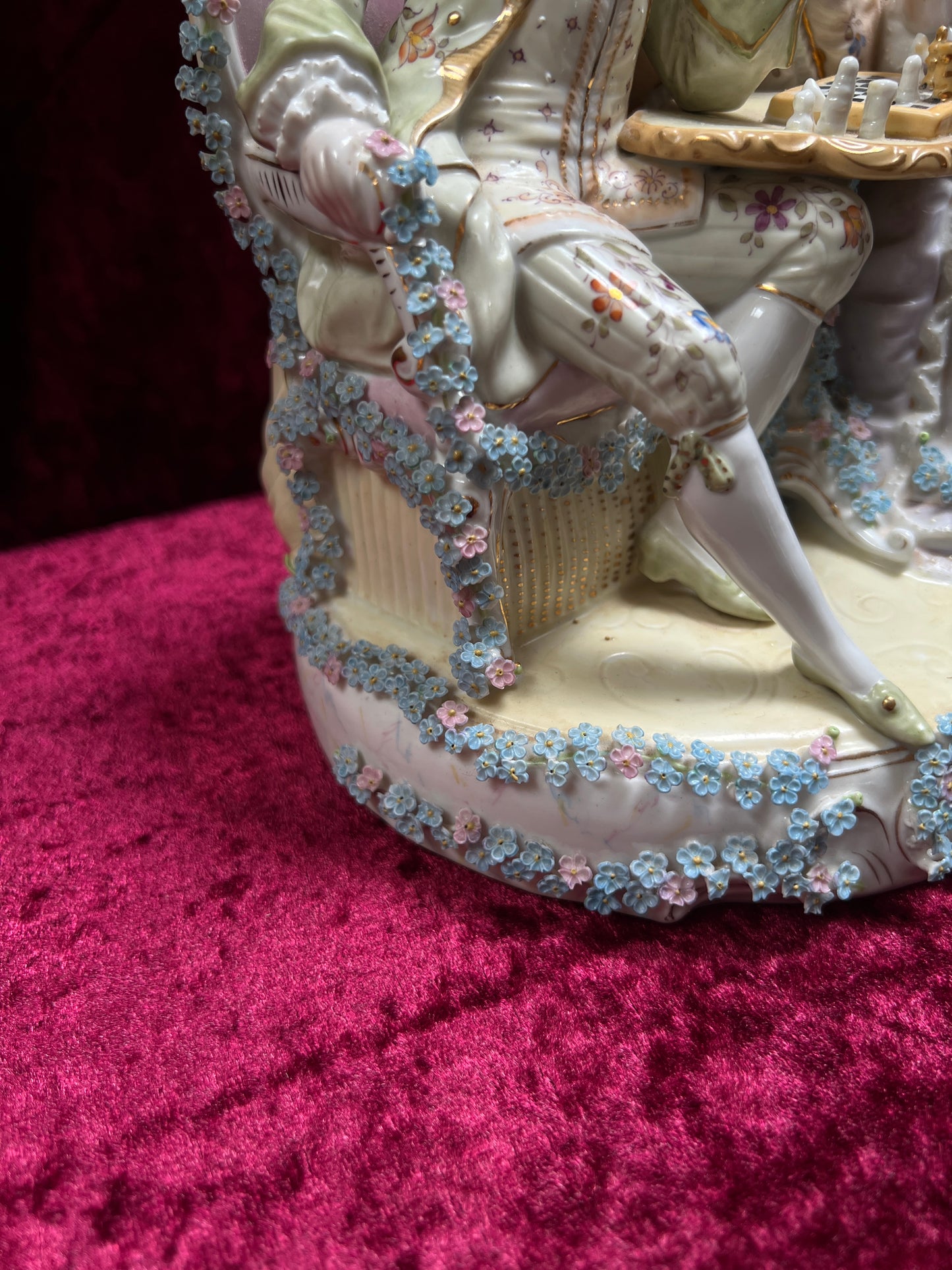 Vintage Porcelain Figurine - Antique Dresden Style Chess Game German Saxe Group