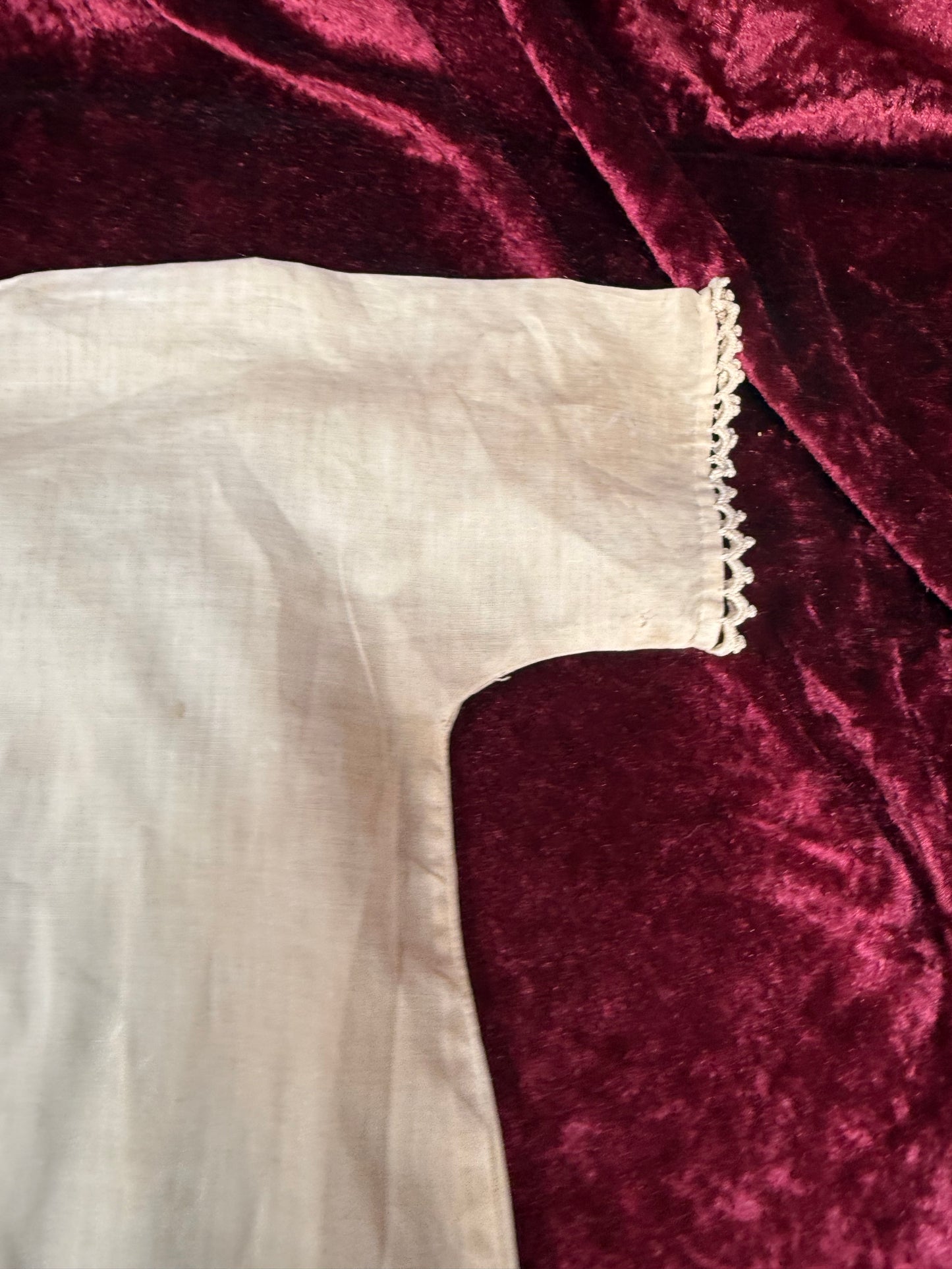 Antique Cotton Baby Dress – Crochet Lace Trim Edwardian Infant Sleeping Gown