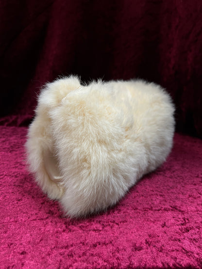 Vintage Real Rabbit Fur Hand Muff - Ivory Plush Hand Warmer with Shoulder Strap