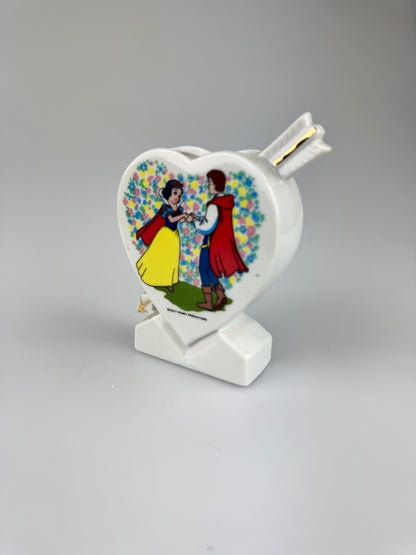 Vintage Collectible Snow White & Prince Charming Heart Vase w/ Gold Accents