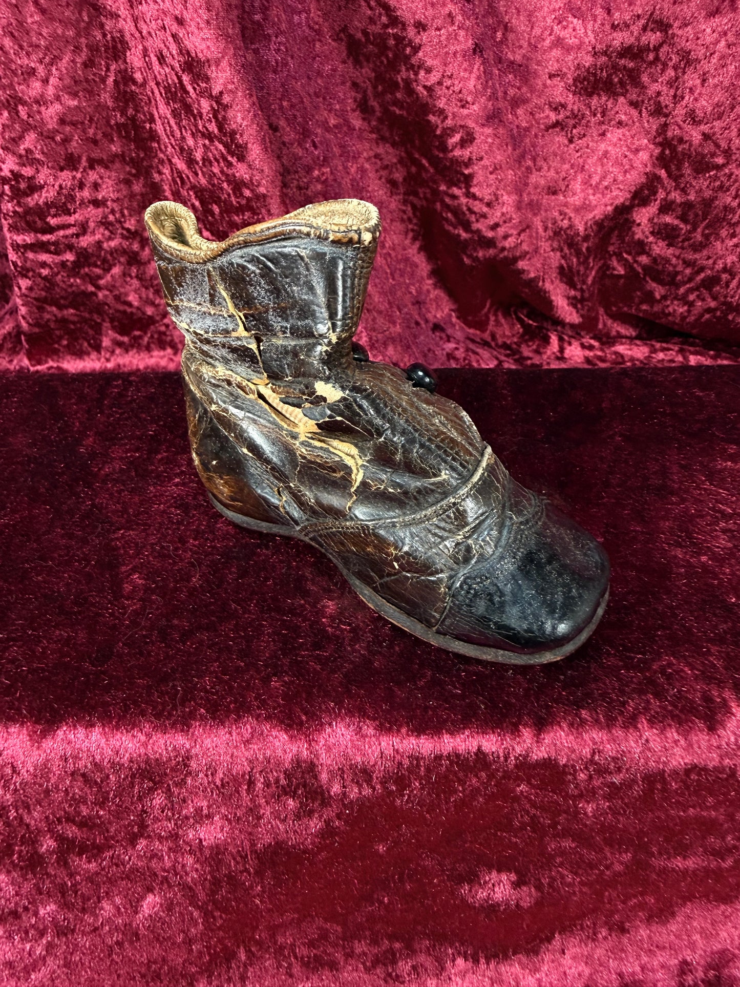 Antique Brown Leather Baby Boot – Victorian Button Up High Top Shoe