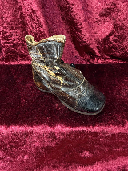 Antique Brown Leather Baby Boot – Victorian Button Up High Top Shoe