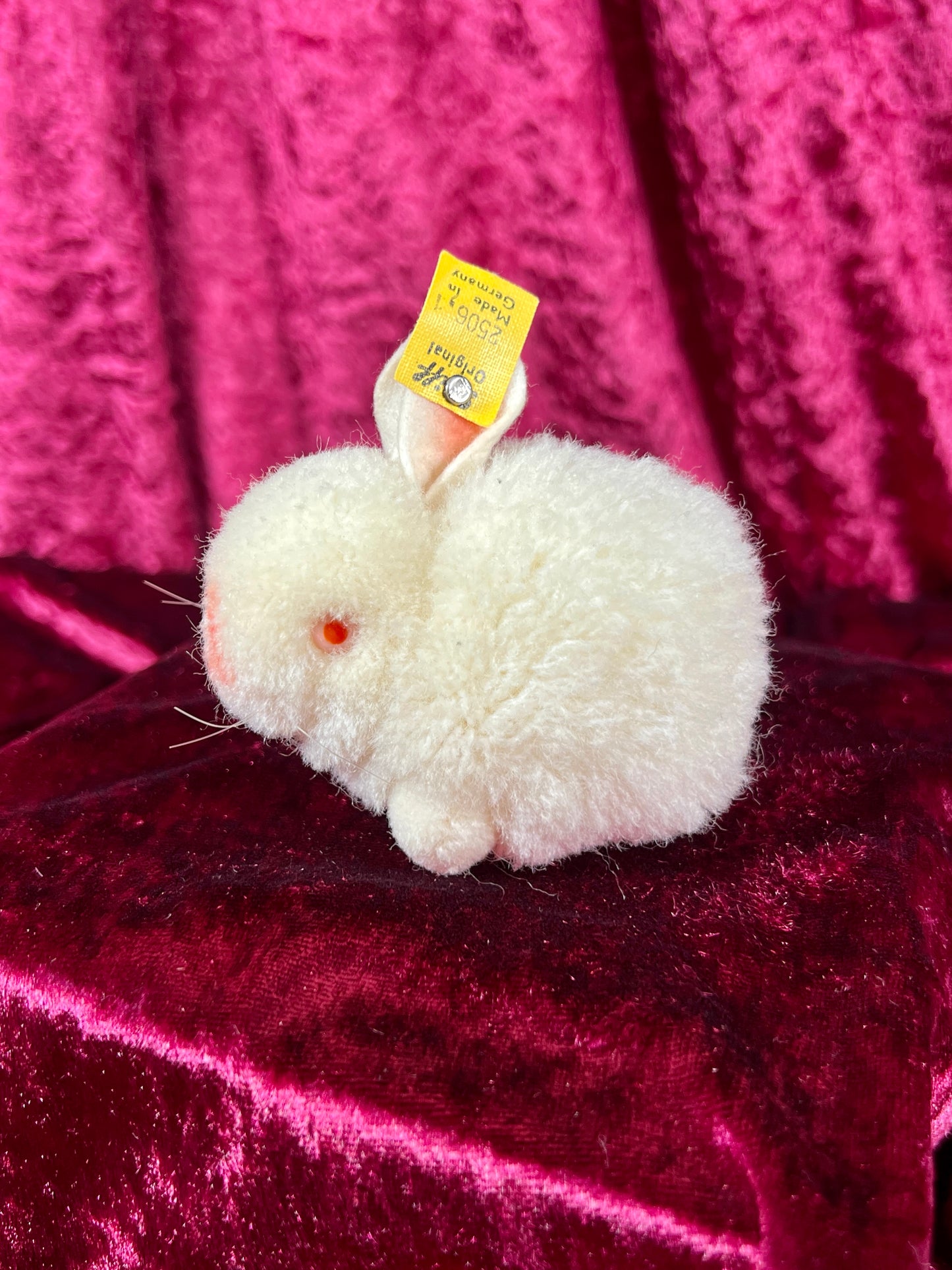Vintage Collectibles - Miniature Stuffed Toy - White Pom Pom Bunny Rabbit - 25061 - Steiff - Germany