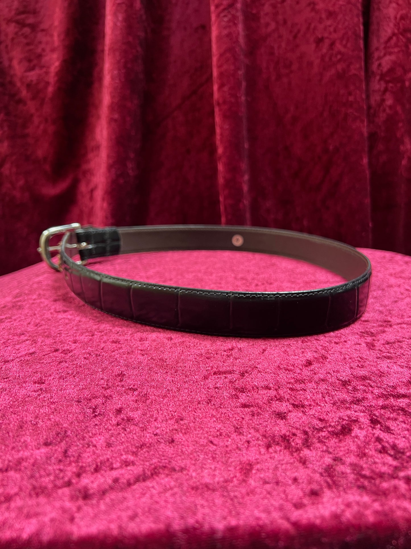 Vintage Leather Belt – Black Alligator Embossed with Silver Buckle - Size 30