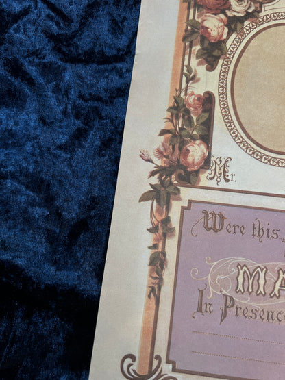 Vintage Paper Marriage Certificate - Victorian Style Cherub Floral Keepsake Print