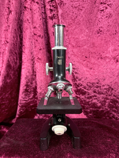 Vintage Tasco Metal Microscope Set – Complete Japanese Student Science Kit with 3 Prepared Slide Collections
