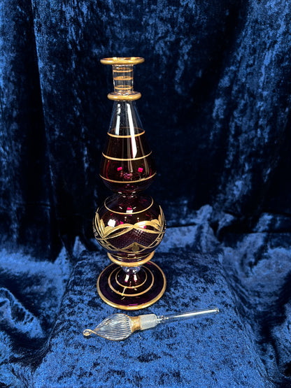 Vintage Ruby Red and Gold Glass Perfume Bottle - Egyptian Decanter with Stopper