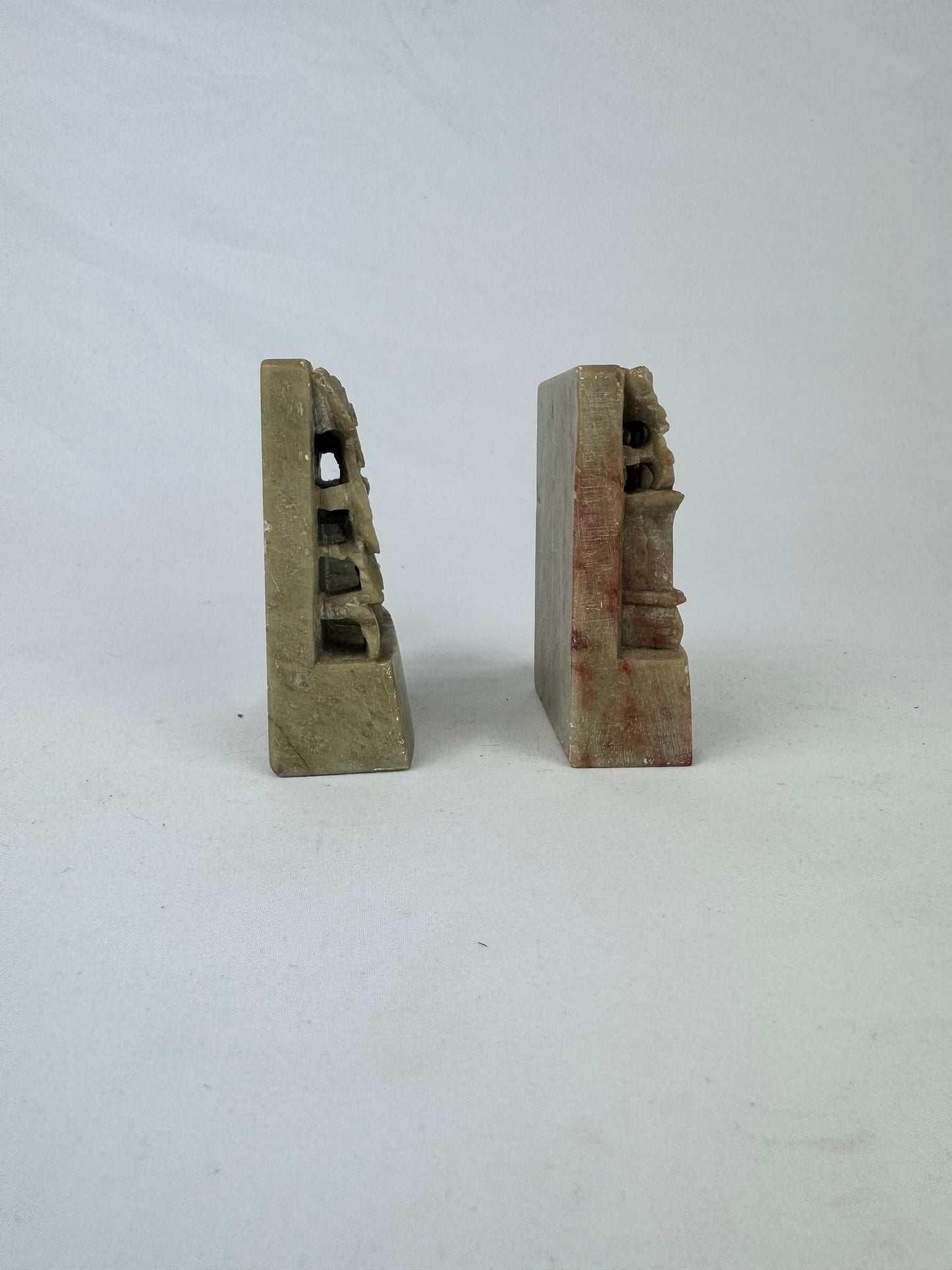 Vintage Hand Carved Soapstone Asian Crysanthemum Bookends