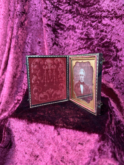 Antique Daguerreotype Portrait in Leather Case – Civil War Era Gentleman Tin Type Photograph