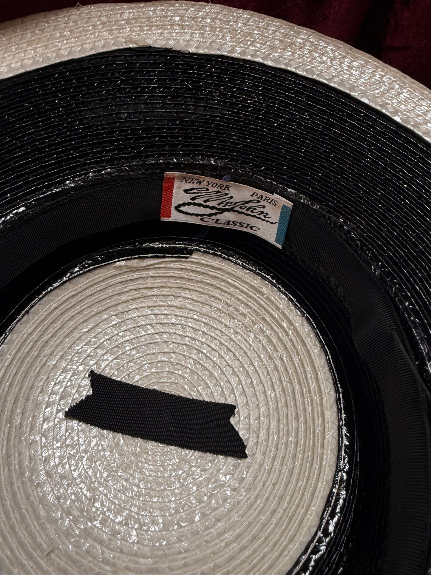 Vintage Accessories - Black and White Straw Derby Hat - Mr. John Classic