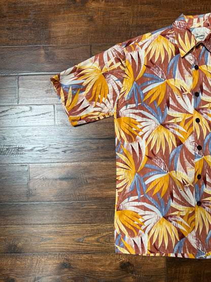 Vintage Clothing - Short Sleeve Hawaiian Shirt - Fan Leaf Palm Print - Hilo Hattie Hawaii - Medium