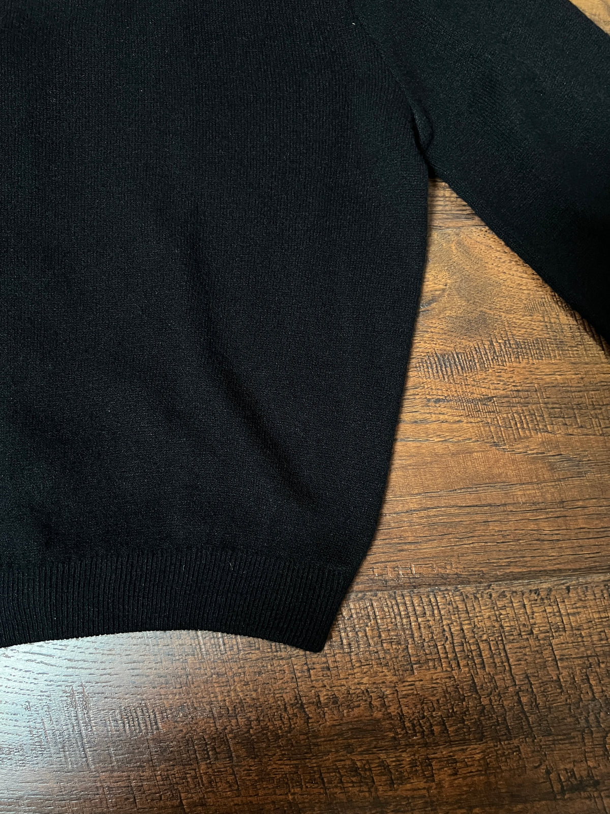 Vintage 1960s Knit Cardigan - Black Sheer Illusion Sequin Yoke with Metal Buttons - Size Medium