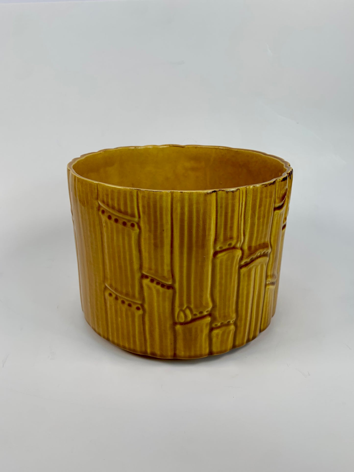 Vintage Planter - Mid Century Modern Faux Bamboo - Glazed Ceramic