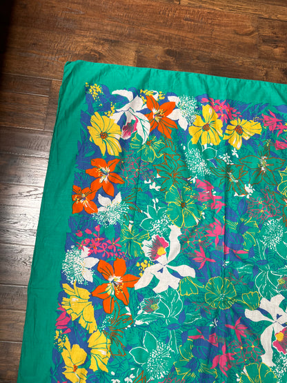 Vintage Clothing - Sarong - Tropical Florals on Sea Foam Green - 60” X 47”