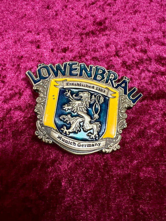 Vintage Solid Brass Belt Buckle - Löwenbräu Munich Brewery Crest - 1982 Baron Buckles