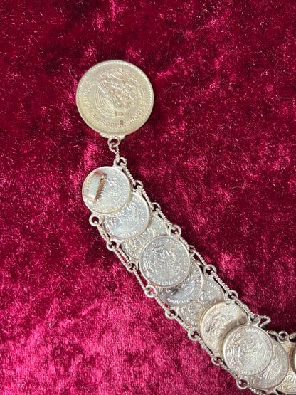 Vintage Jewelry - Coin Bracelet - Silver - Mexican Centavos - 7.75"