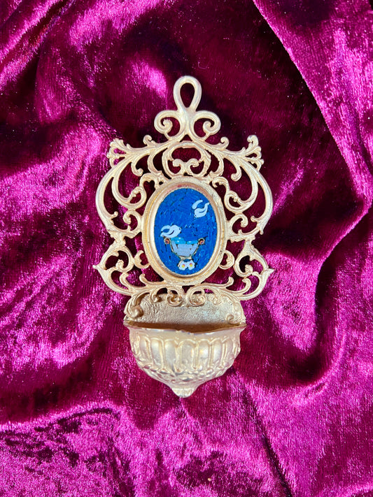 Vintage Religio - Miniature Holy Water Font - Millefiori Micro Mosaic of Two Doves - Italy