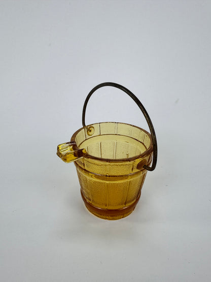 Vintage Ashtray | Amber Depression Glass Bucket with Handle | Bucket Shape